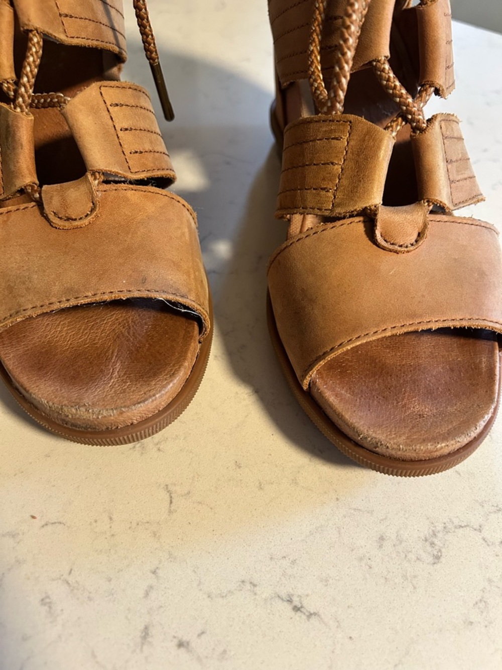 Sorel Joanie II Lace Up Wedge Sandals Tan Brown Waterproof Leather - Picture 9 of 16